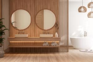 Modern contemporary-style wooden bathroom, Bathroom Remodeling by Mana Home Services